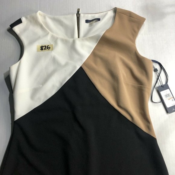 NEW Womens Tommy Hilfiger Sz 12 Neutral Tone Color Block Sleeveless Pencil Dress - Picture 3 of 7